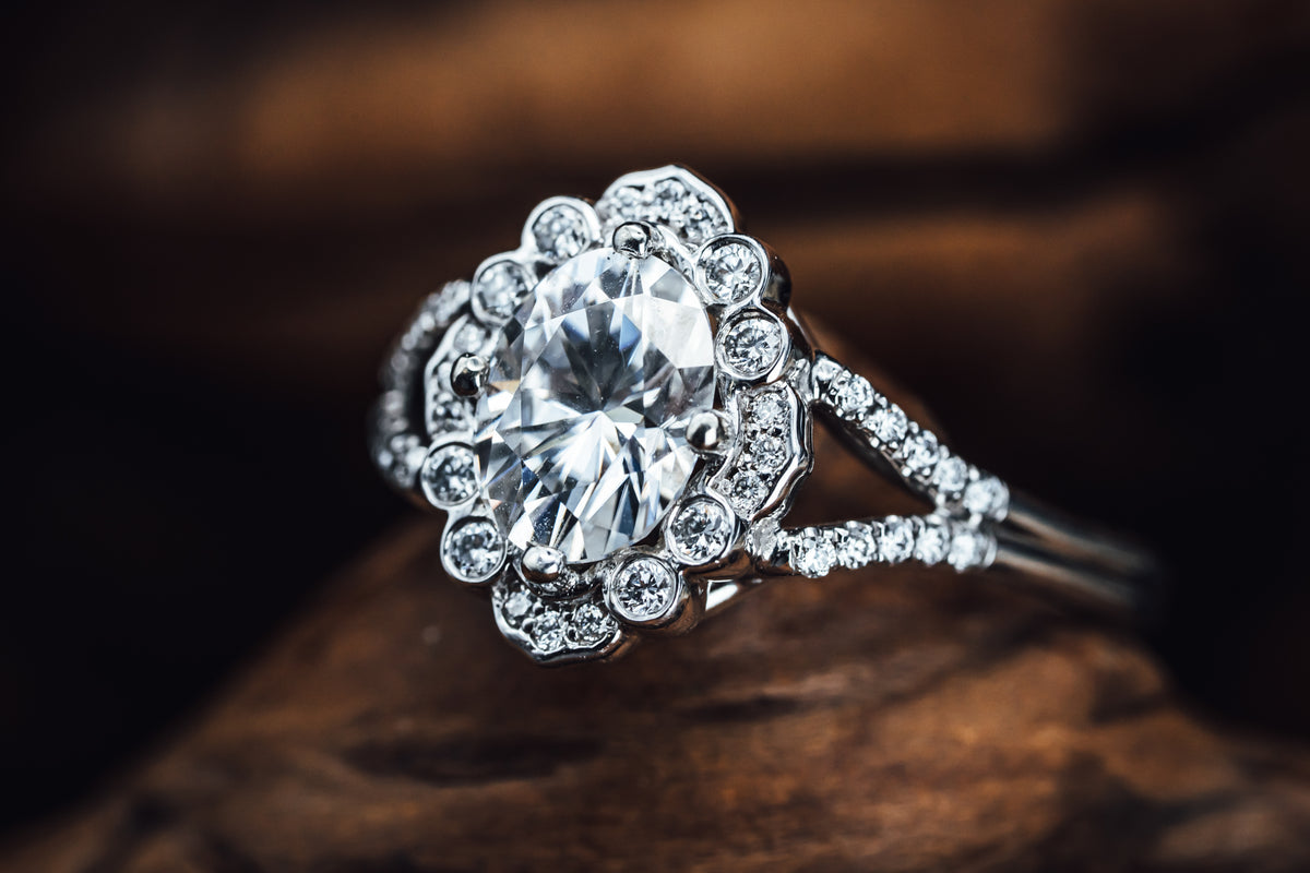 14k White Gold Moissanite and Diamond Ring