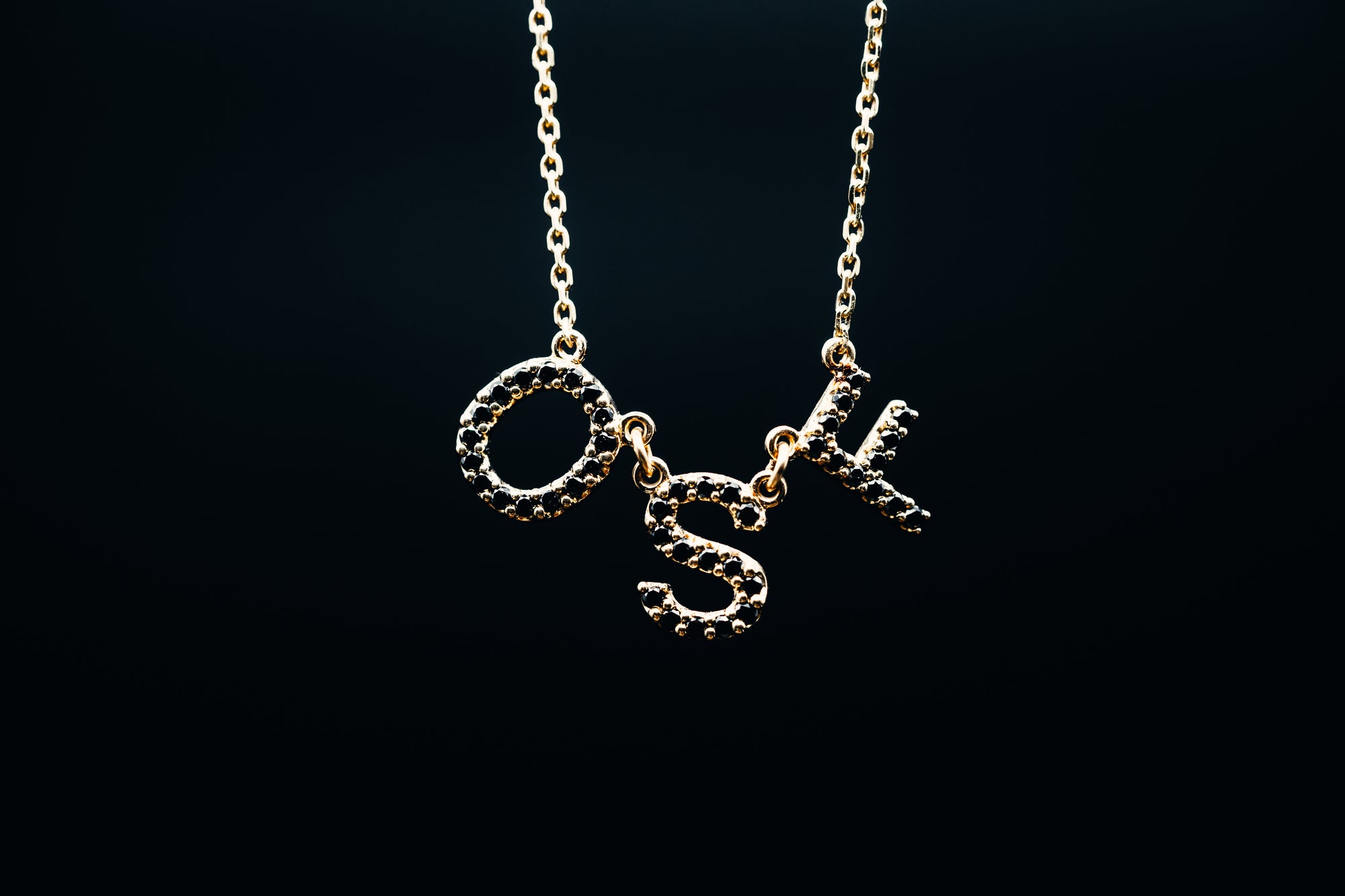 14k Yellow Gold Black Diamond Letter Necklace