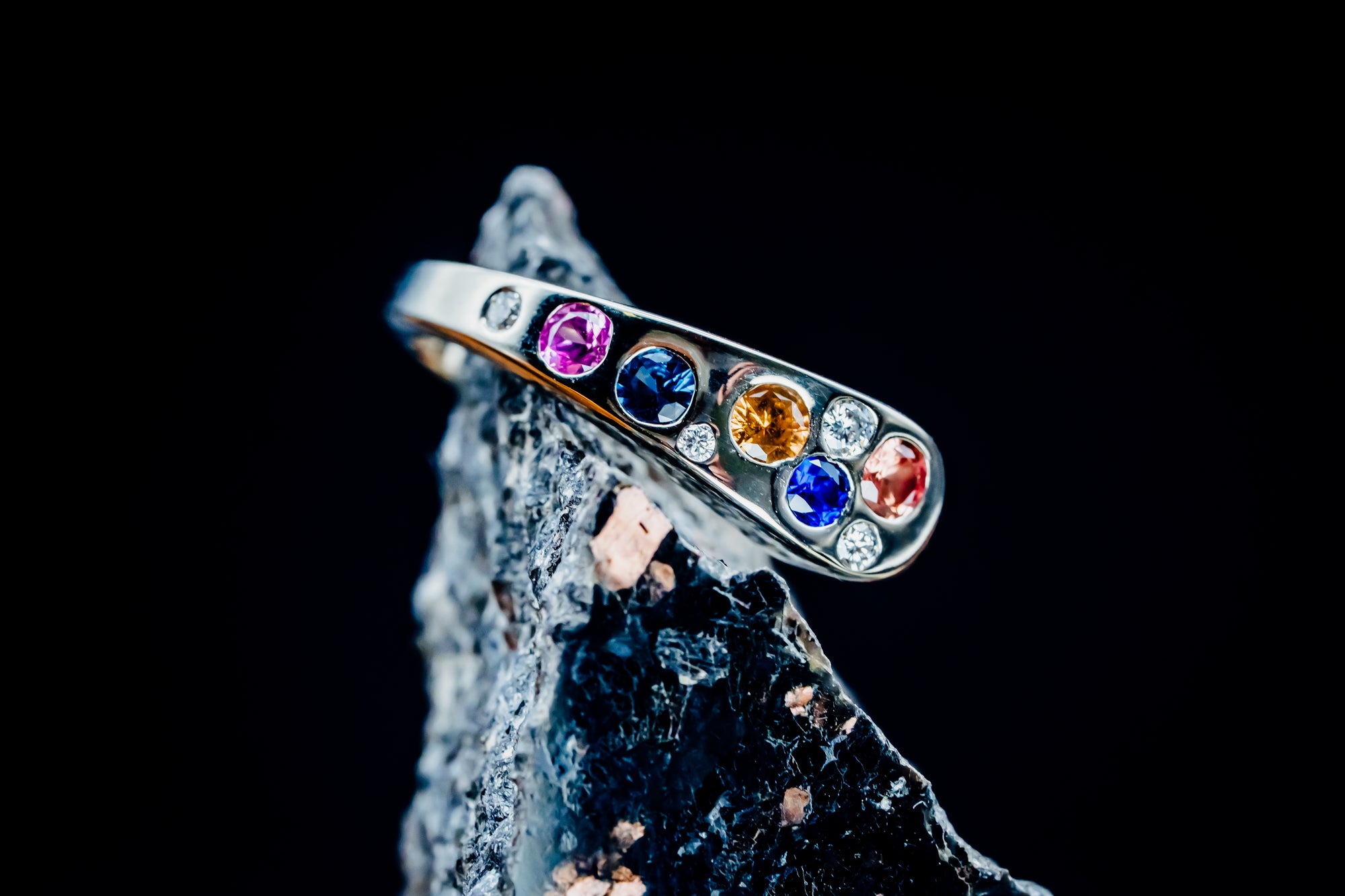 14k White Gold Custom Sapphire and Diamond Ring