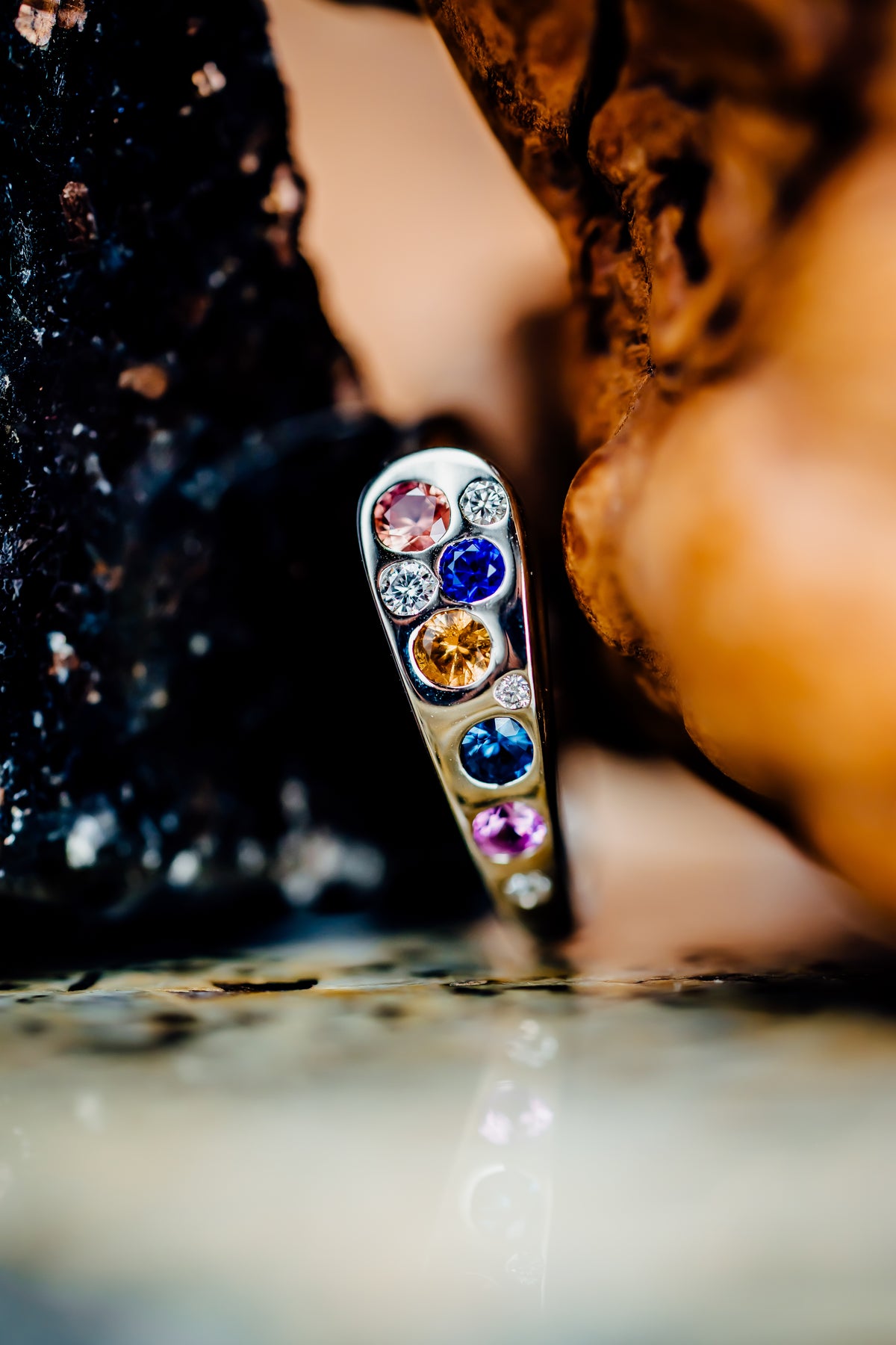 14k White Gold Custom Sapphire and Diamond Ring