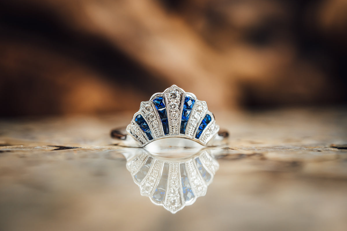 14k White Gold Sapphire and Diamond Ring