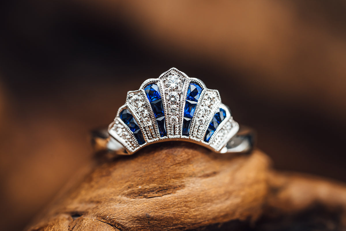 14k White Gold Sapphire and Diamond Ring