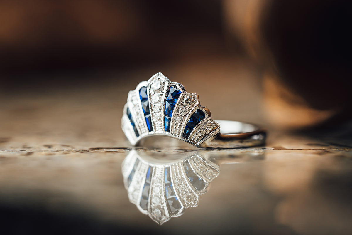 14k White Gold Sapphire and Diamond Ring