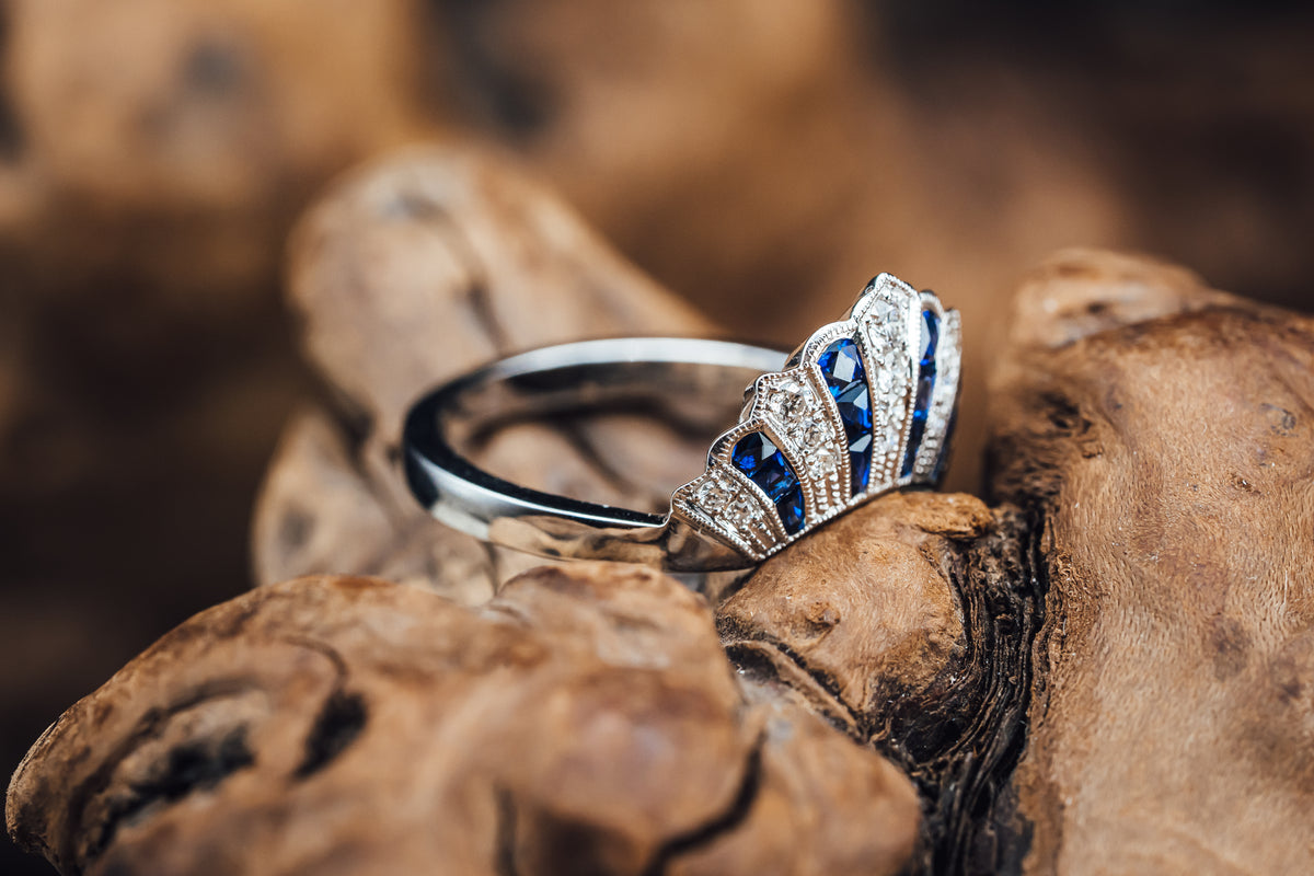 14k White Gold Sapphire and Diamond Ring