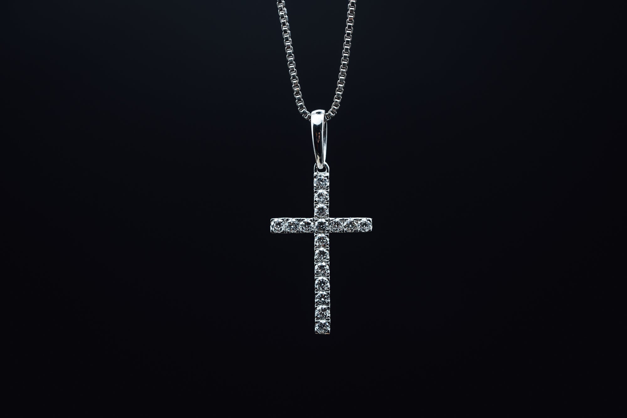 14k White Gold Diamond Cross