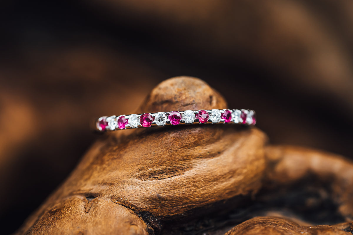 14k White Gold Ruby and Diamond Anniversary Band