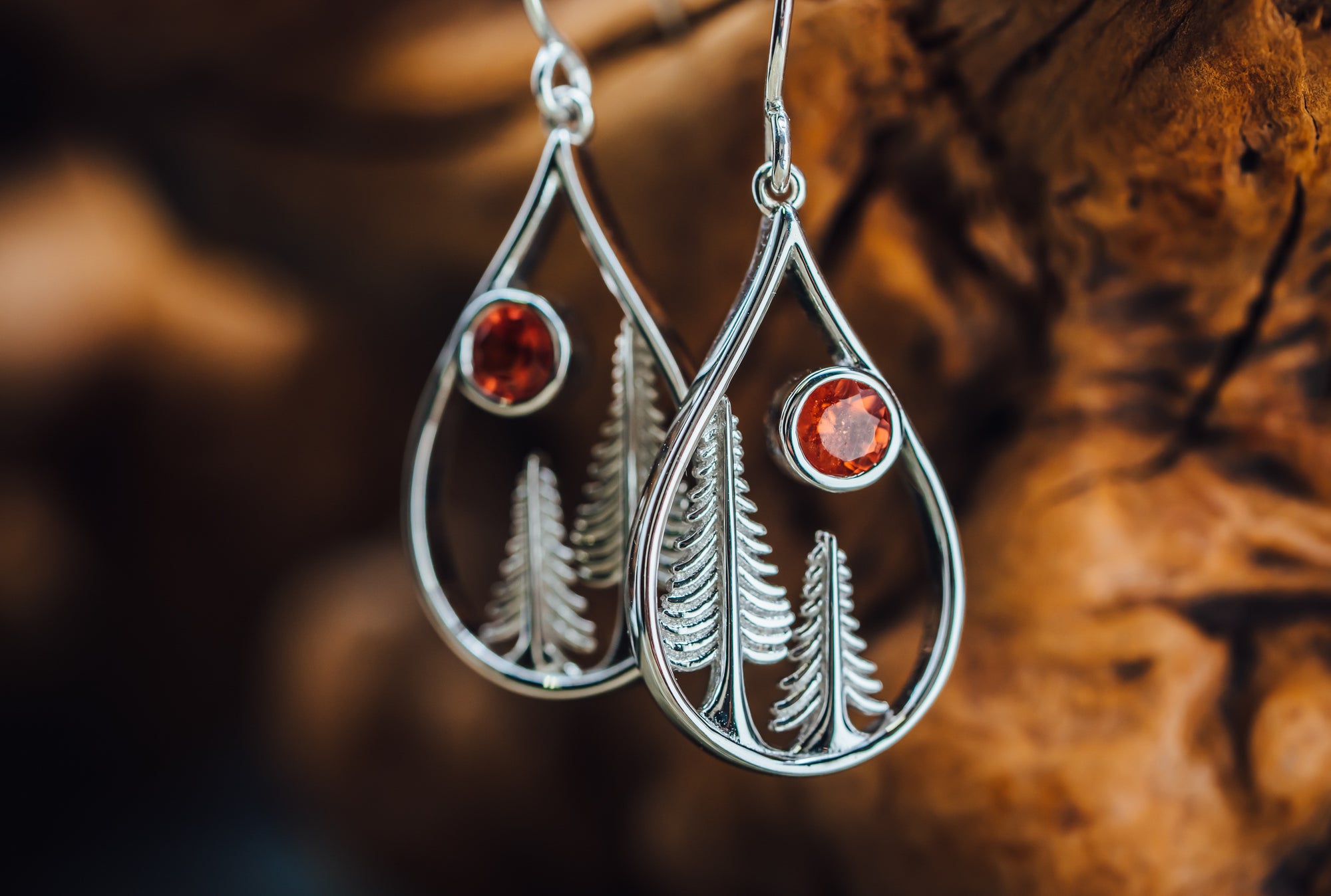 Sterling Silver Oregon Sunstone Tree Earrings