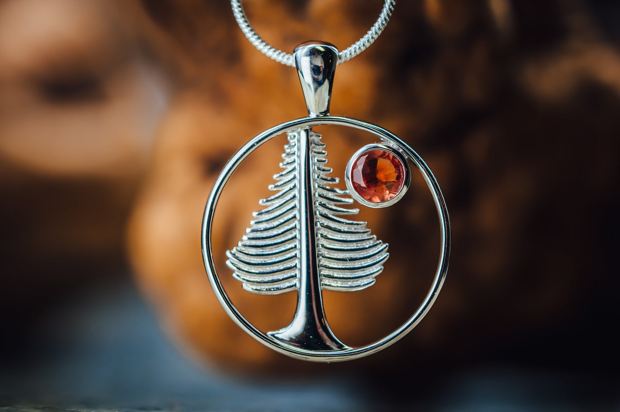 Sterling Silver Oregon Sunstone Tree Pendant