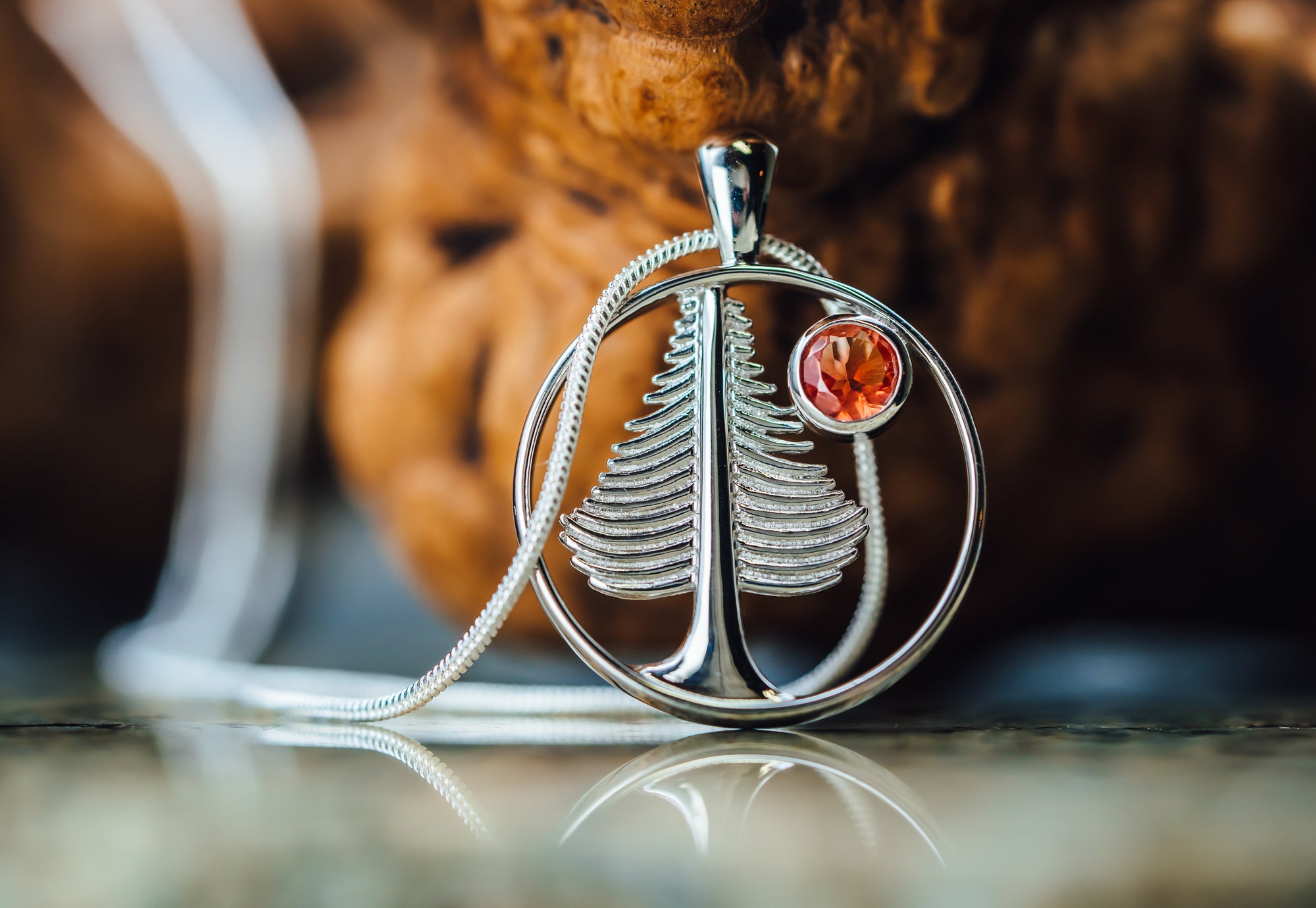 Sterling Silver Oregon Sunstone Tree Pendant