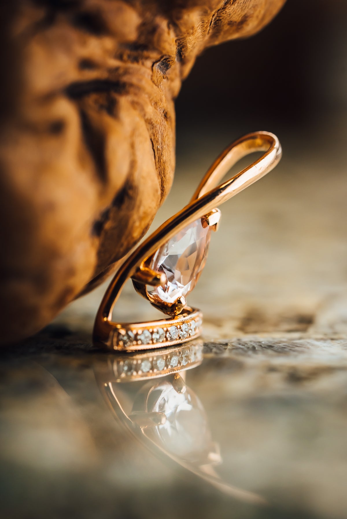 14k Rose Gold Morganite and Diamond Pendant