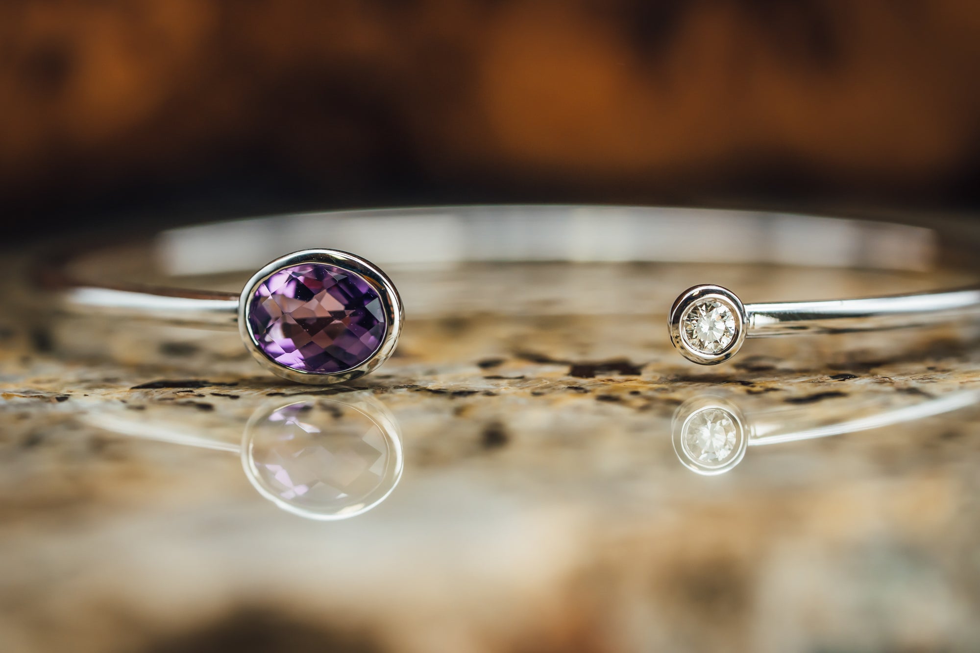 14k White Gold Amethyst and Diamond Bracelet