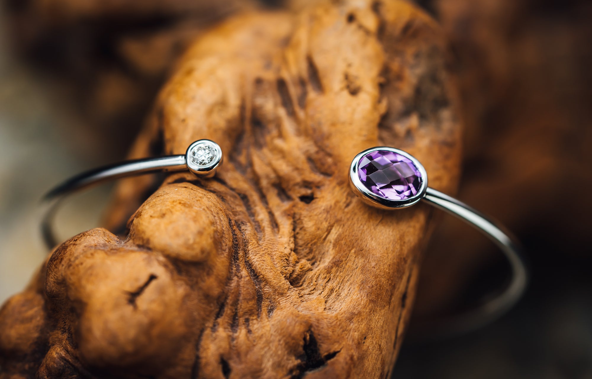 14k White Gold Amethyst and Diamond Bracelet