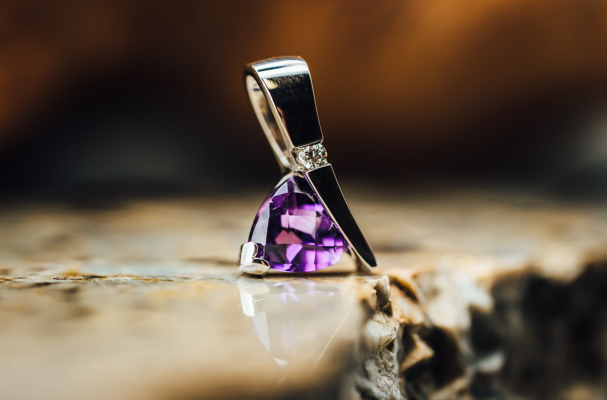 14k White Gold Amethyst and Diamond Pendant