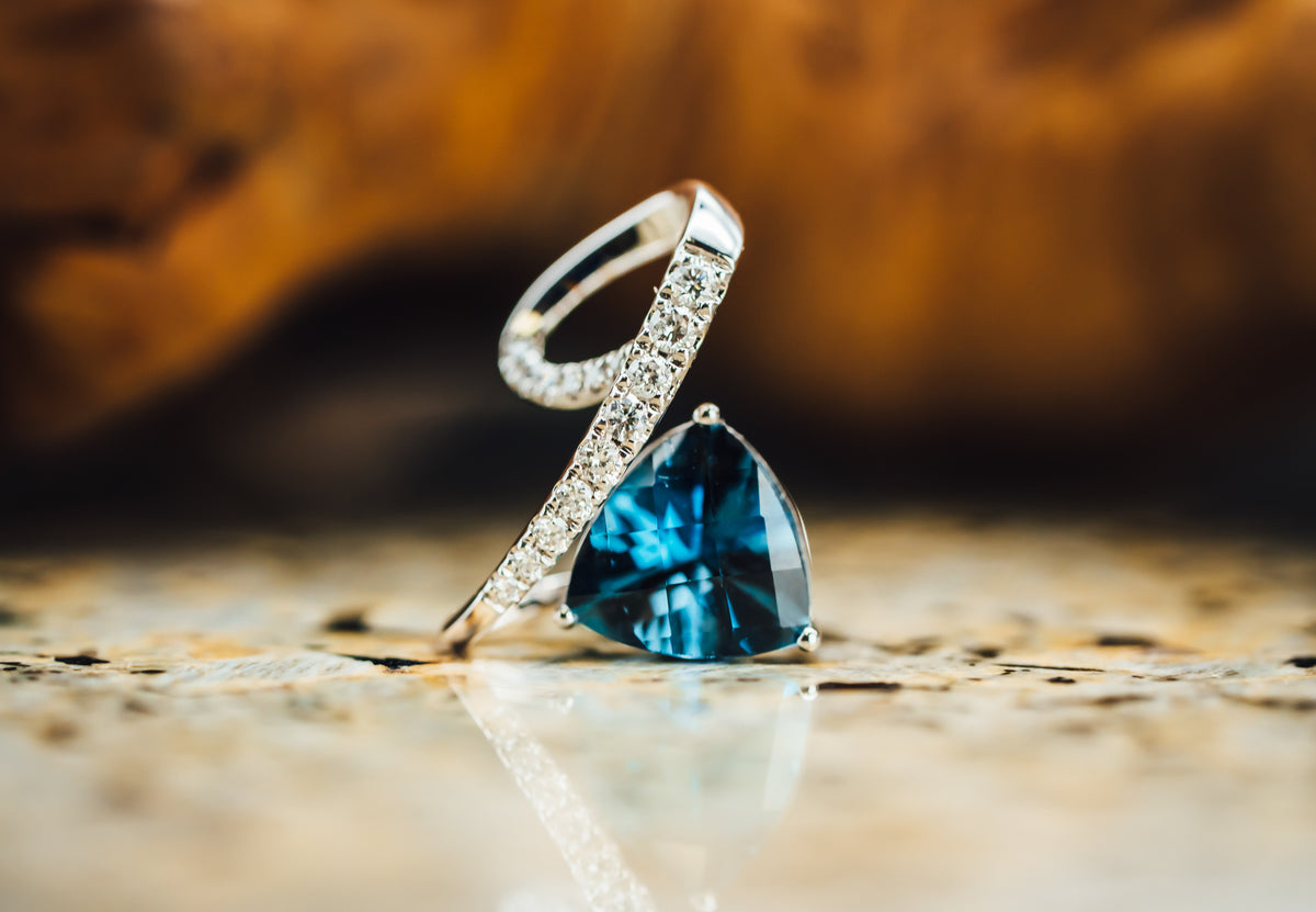 14k White Gold London Blue Topaz and Diamond Pendant