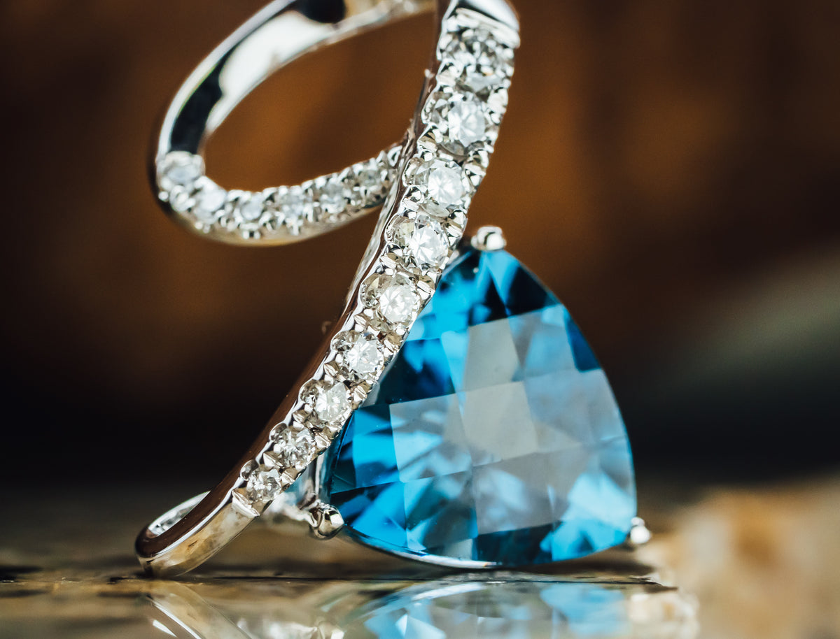 14k White Gold London Blue Topaz and Diamond Pendant