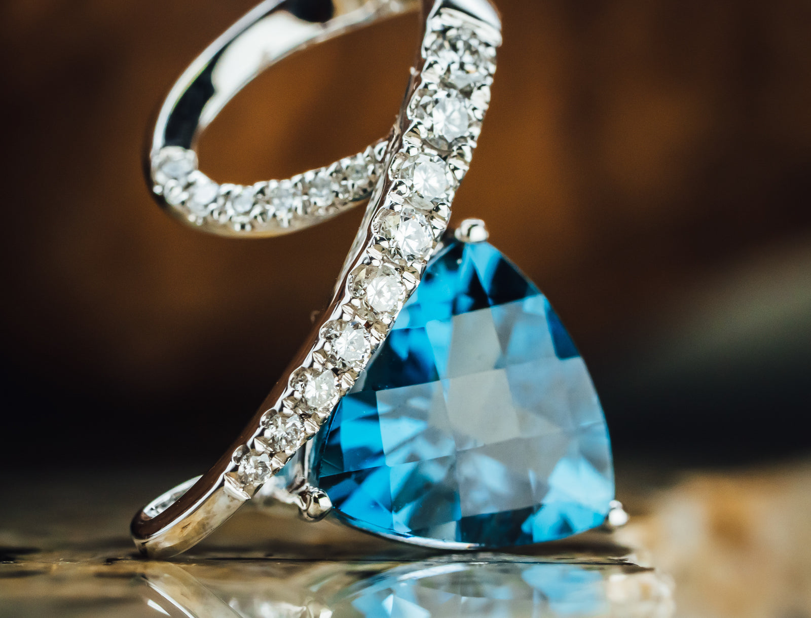 14k White Gold London Blue Topaz and Diamond Pendant