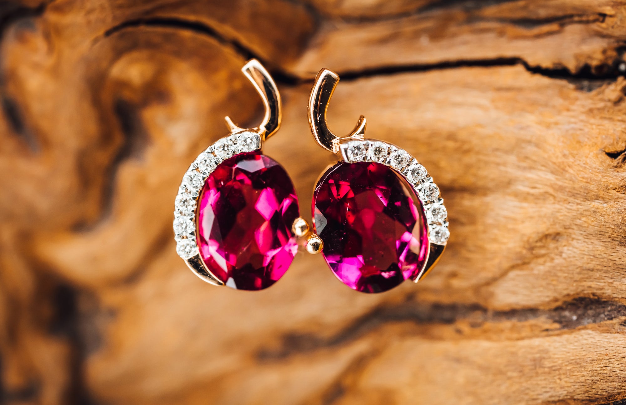 14k Rose Gold Rhodolite Garnet and Diamond Earrings