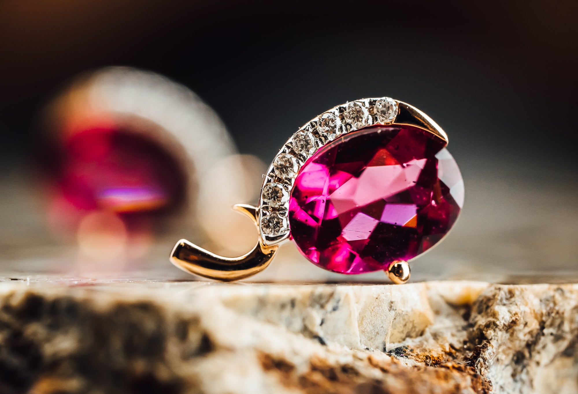 14k Rose Gold Rhodolite Garnet and Diamond Earrings