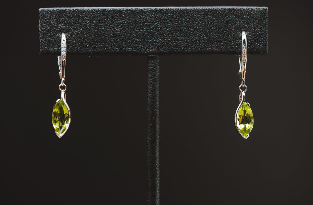 14k White Gold Peridot and Diamond Earrings