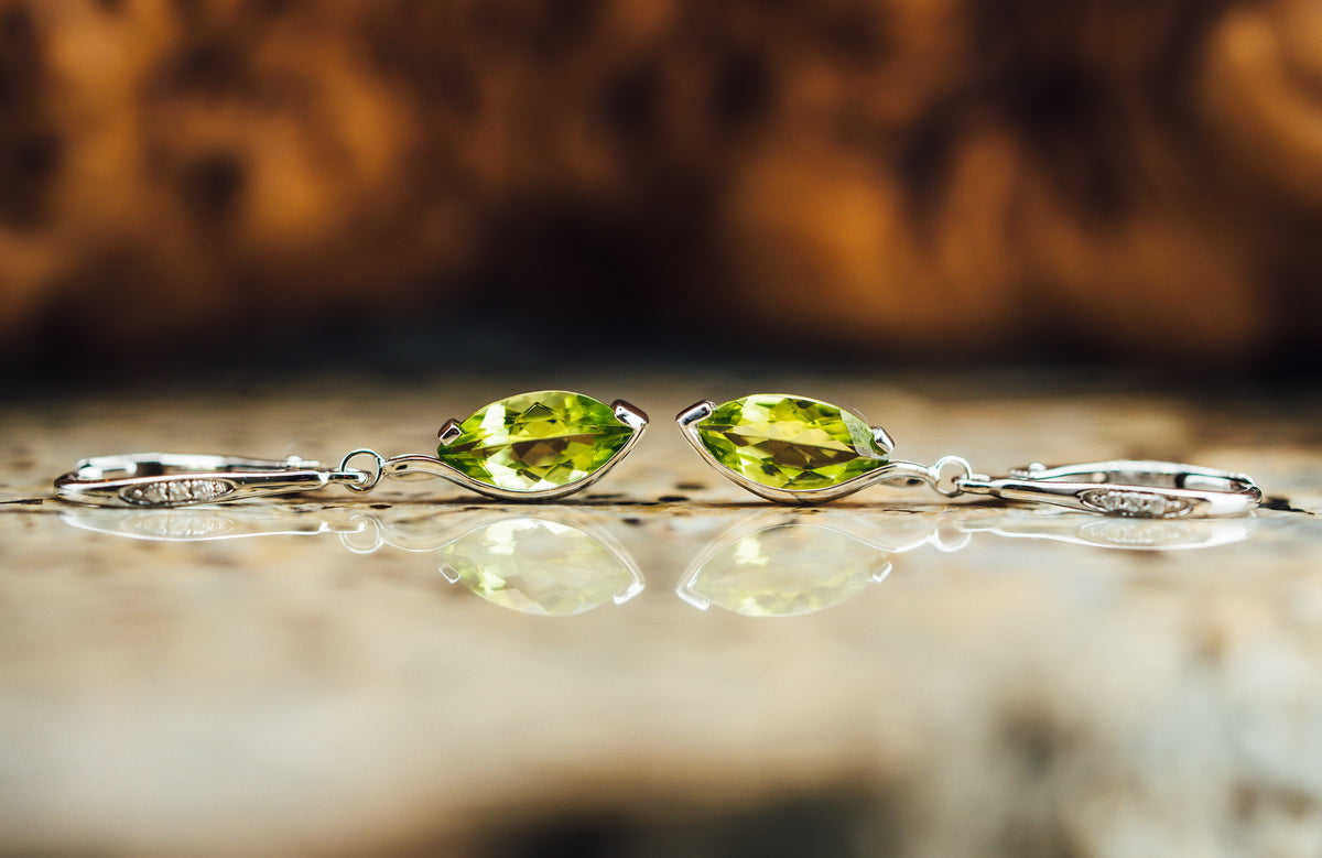 14k White Gold Peridot and Diamond Earrings