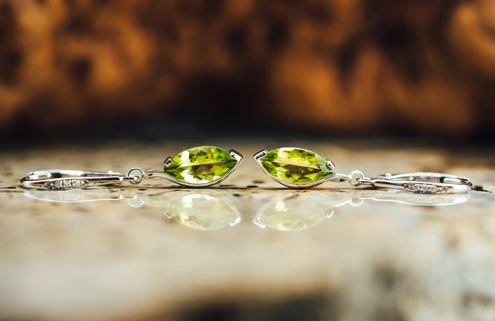 14k White Gold Peridot and Diamond Earrings