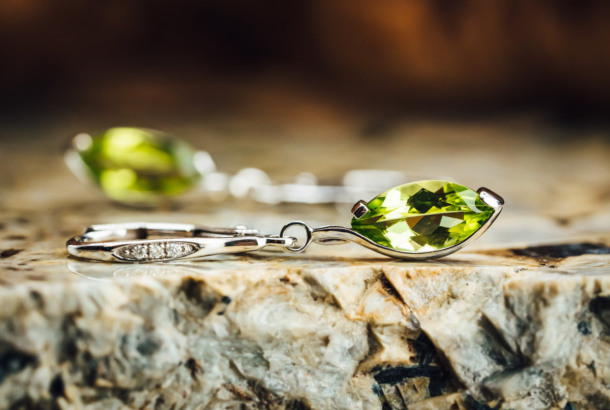 14k White Gold Peridot and Diamond Earrings