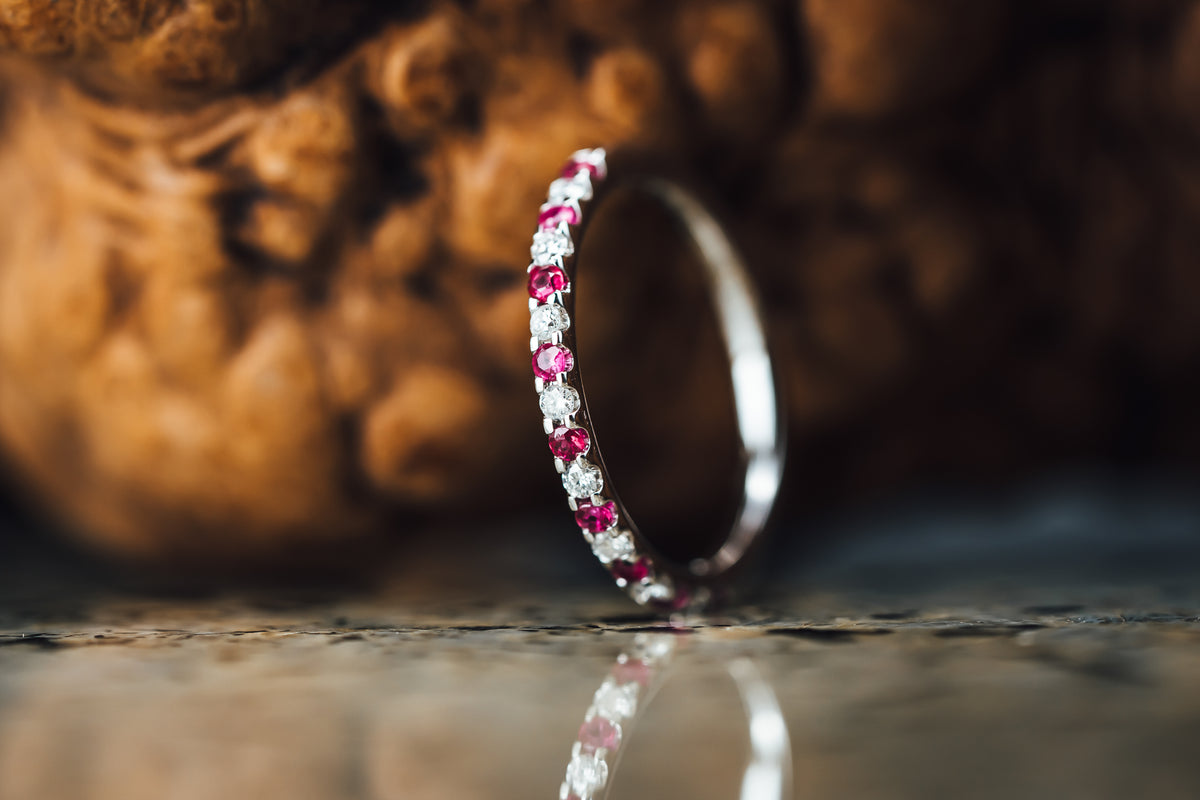 14k White Gold Ruby and Diamond Anniversary Band