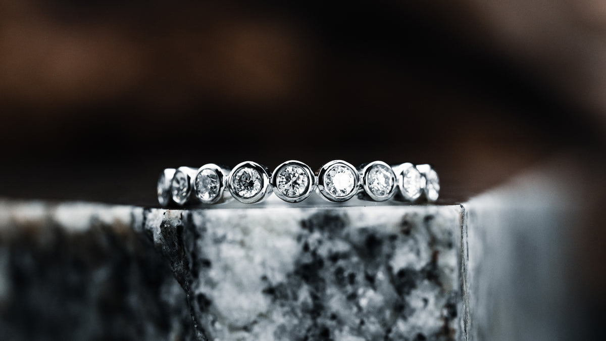 14k White Gold Bezel Set Diamond Band