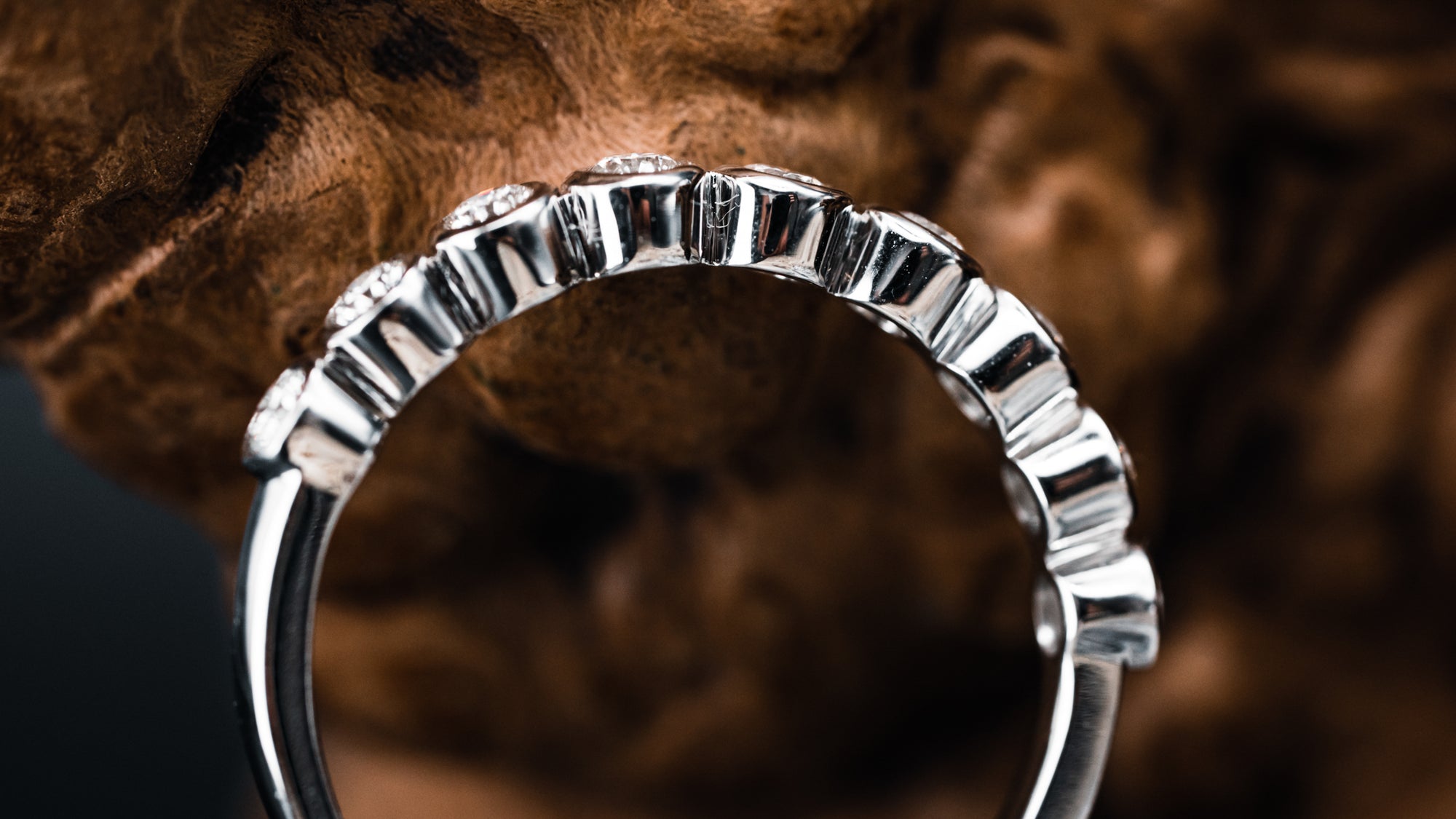 14k White Gold Bezel Set Diamond Band