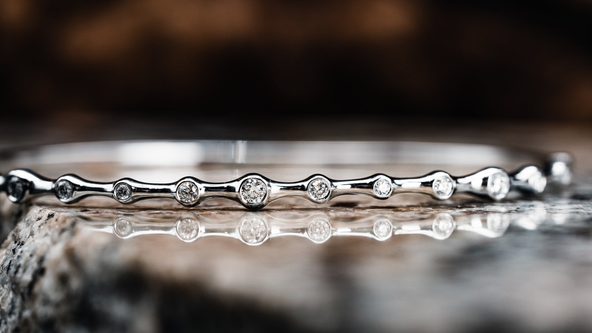 14k White Gold and Diamond Bangle