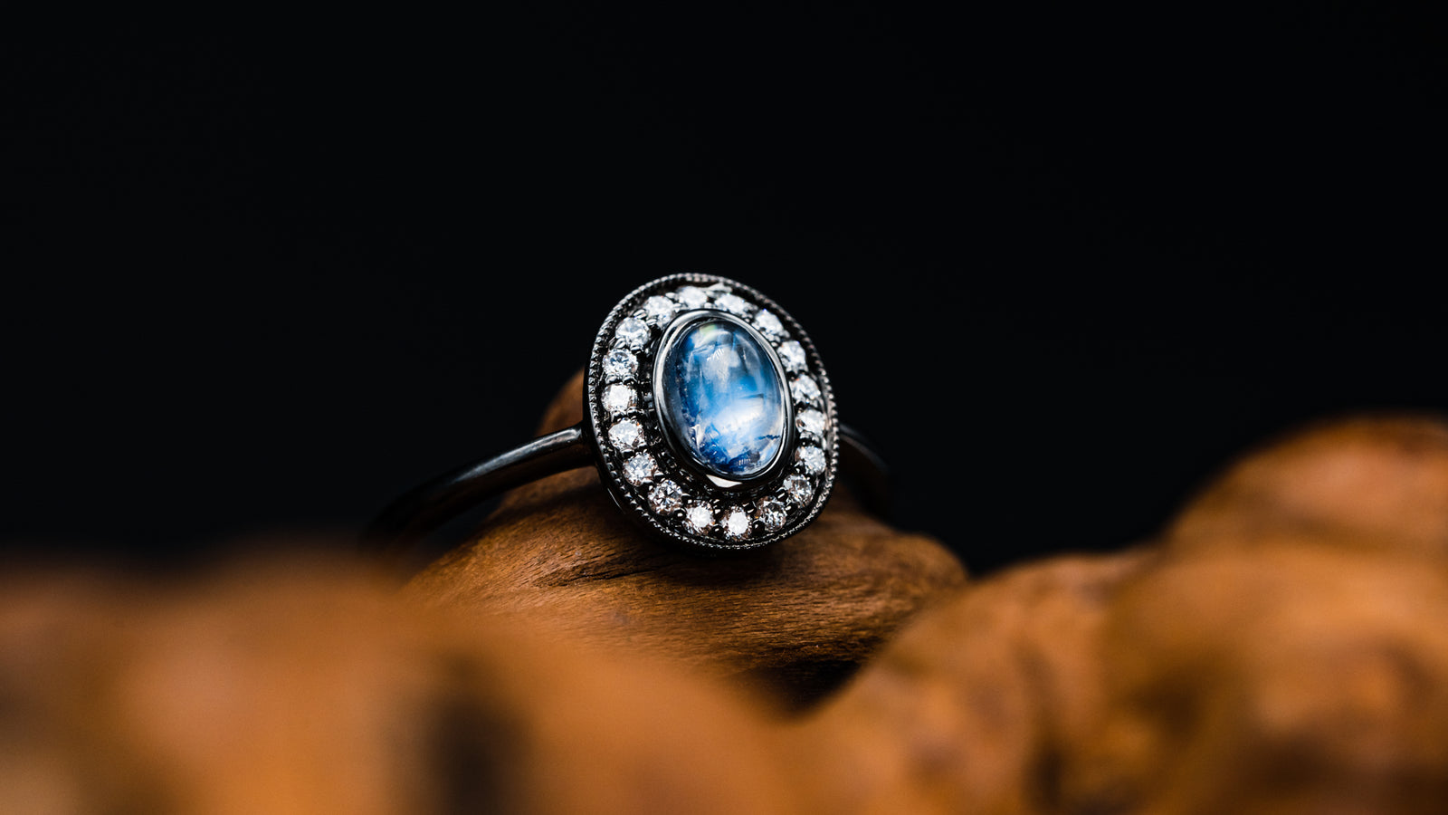 14k White Gold Moonstone and Diamond Ring