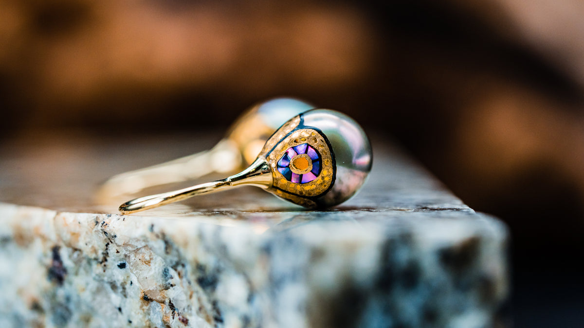 14k Yellow Gold Decorated South Sea Pearl Earrings