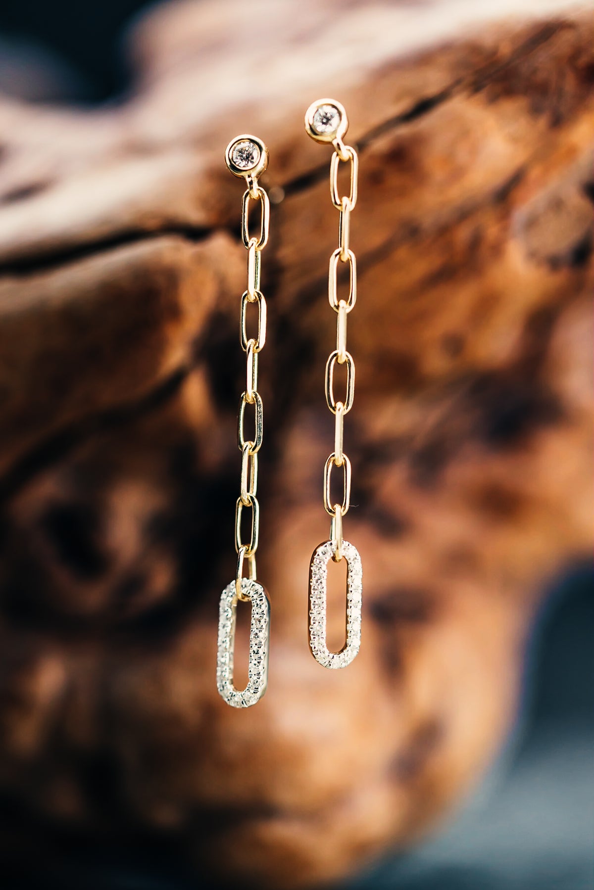 14k Yellow Gold Diamond Drop Earrings