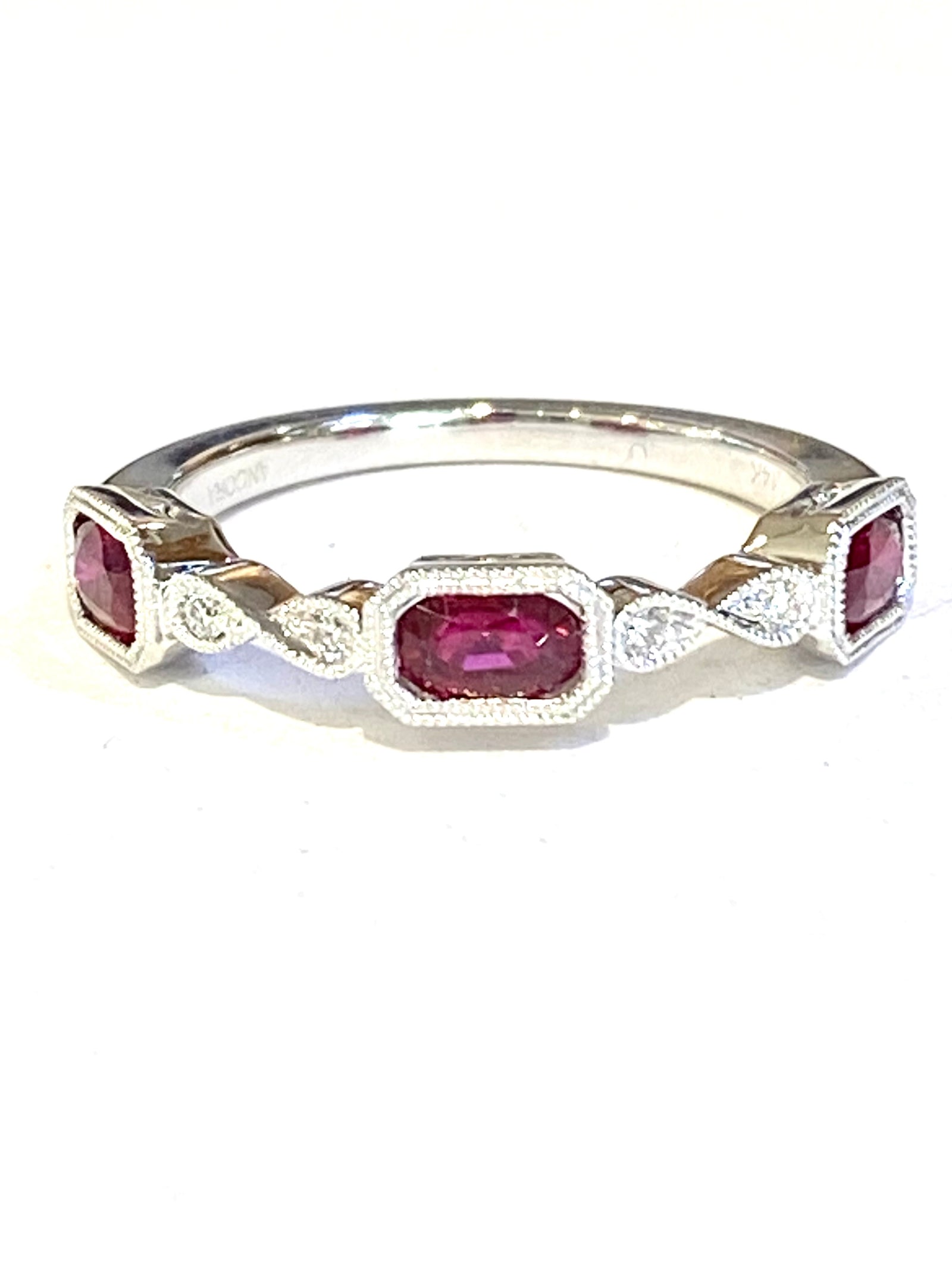14k White Gold Diamond and Ruby Ring