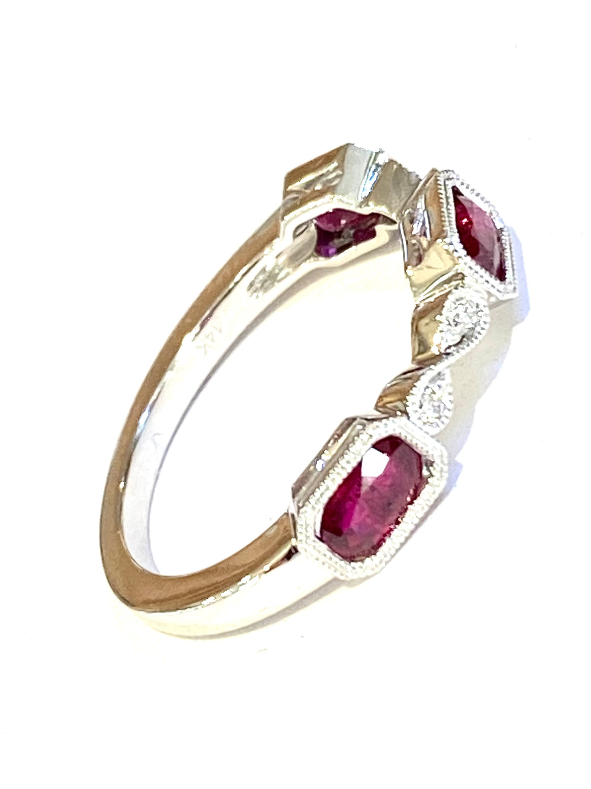 14k White Gold Diamond and Ruby Ring