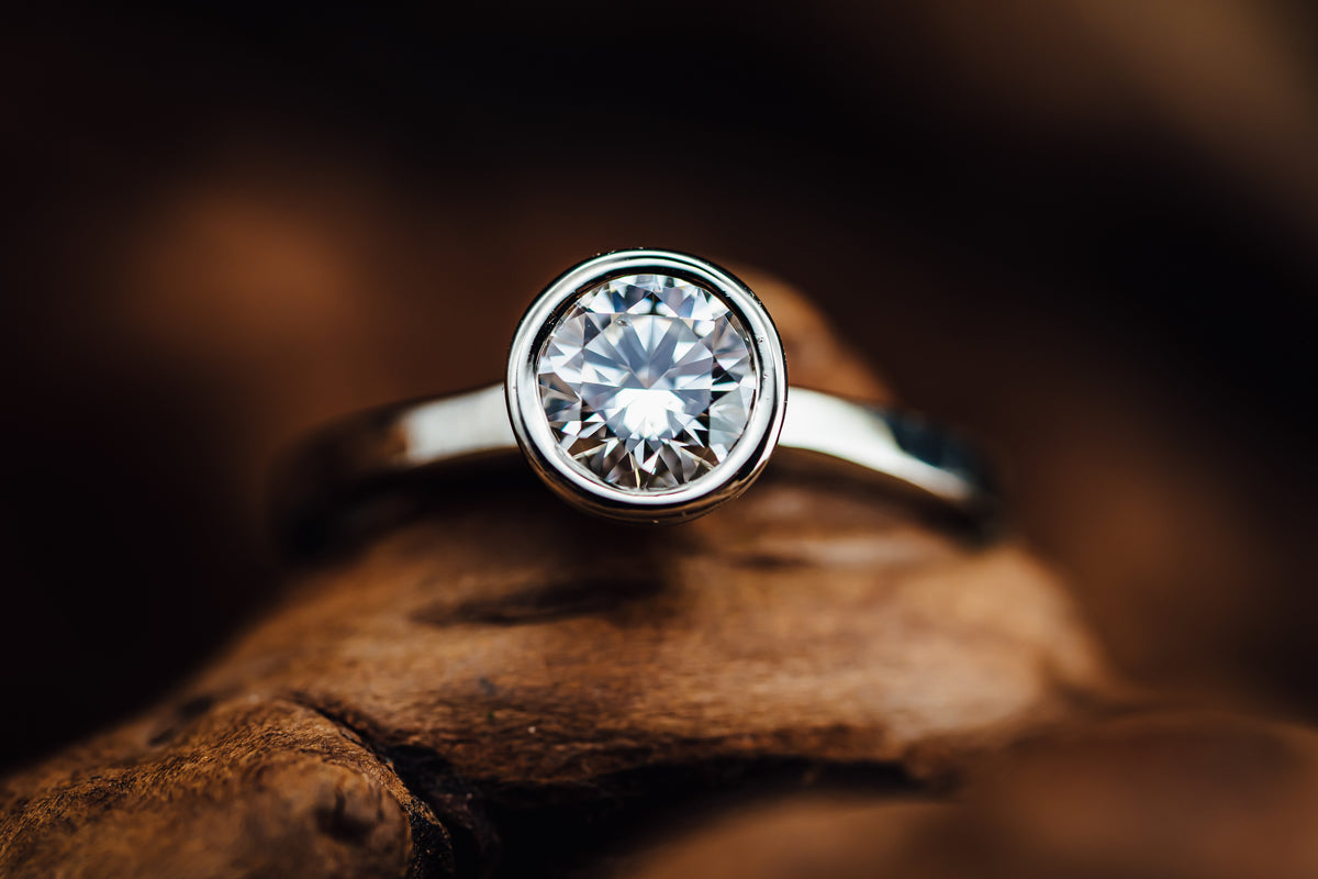 14k White Gold Bezel Set Diamond Ring