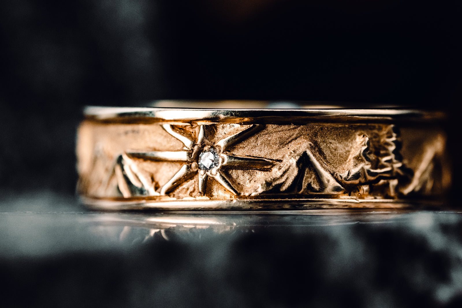 14k Yellow Gold Men's or Ladies Mountain Ring