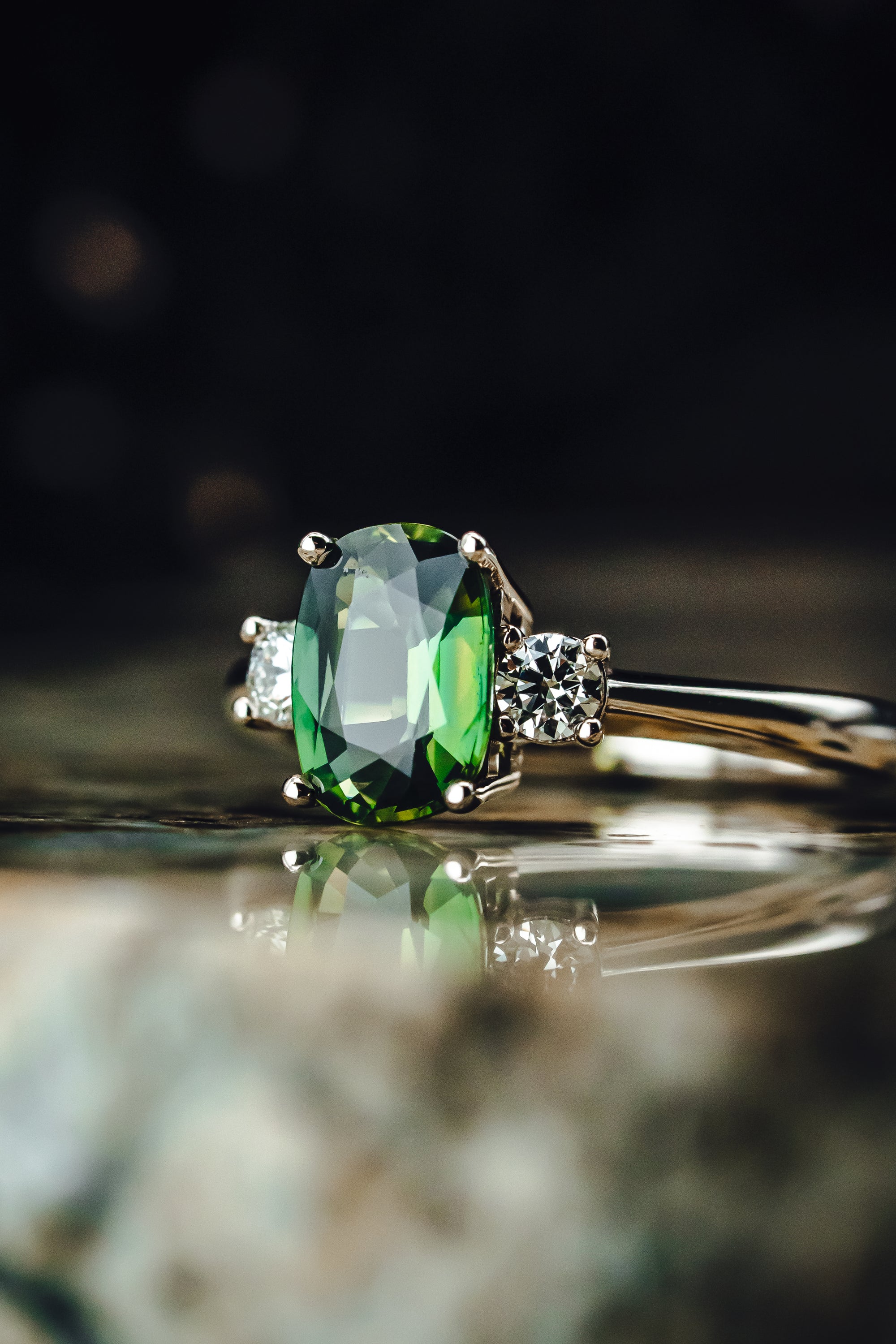 14k White Gold Green Sapphire Ring