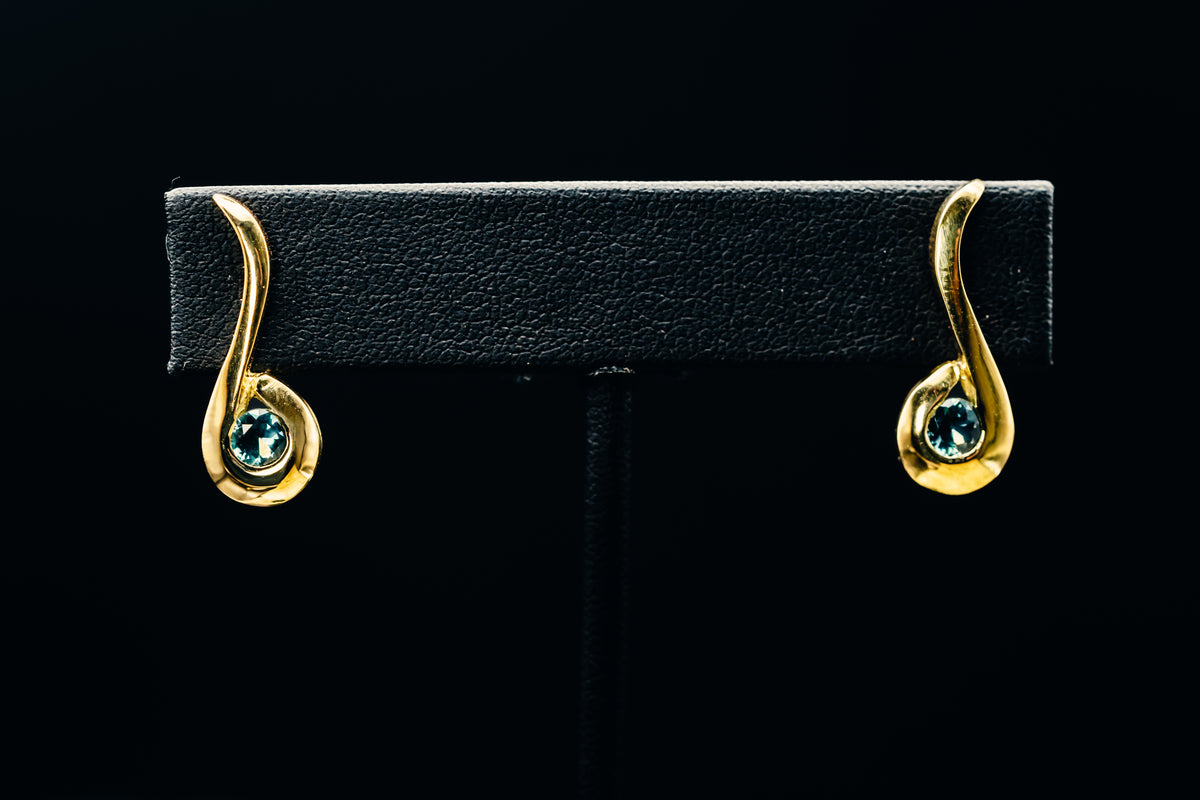 18k Yellow Gold Custom Montana Sapphire Drop Earrings