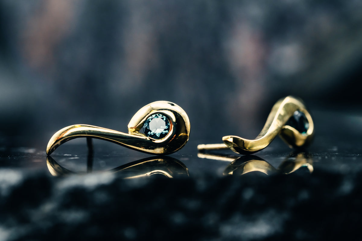 18k Yellow Gold Custom Montana Sapphire Drop Earrings