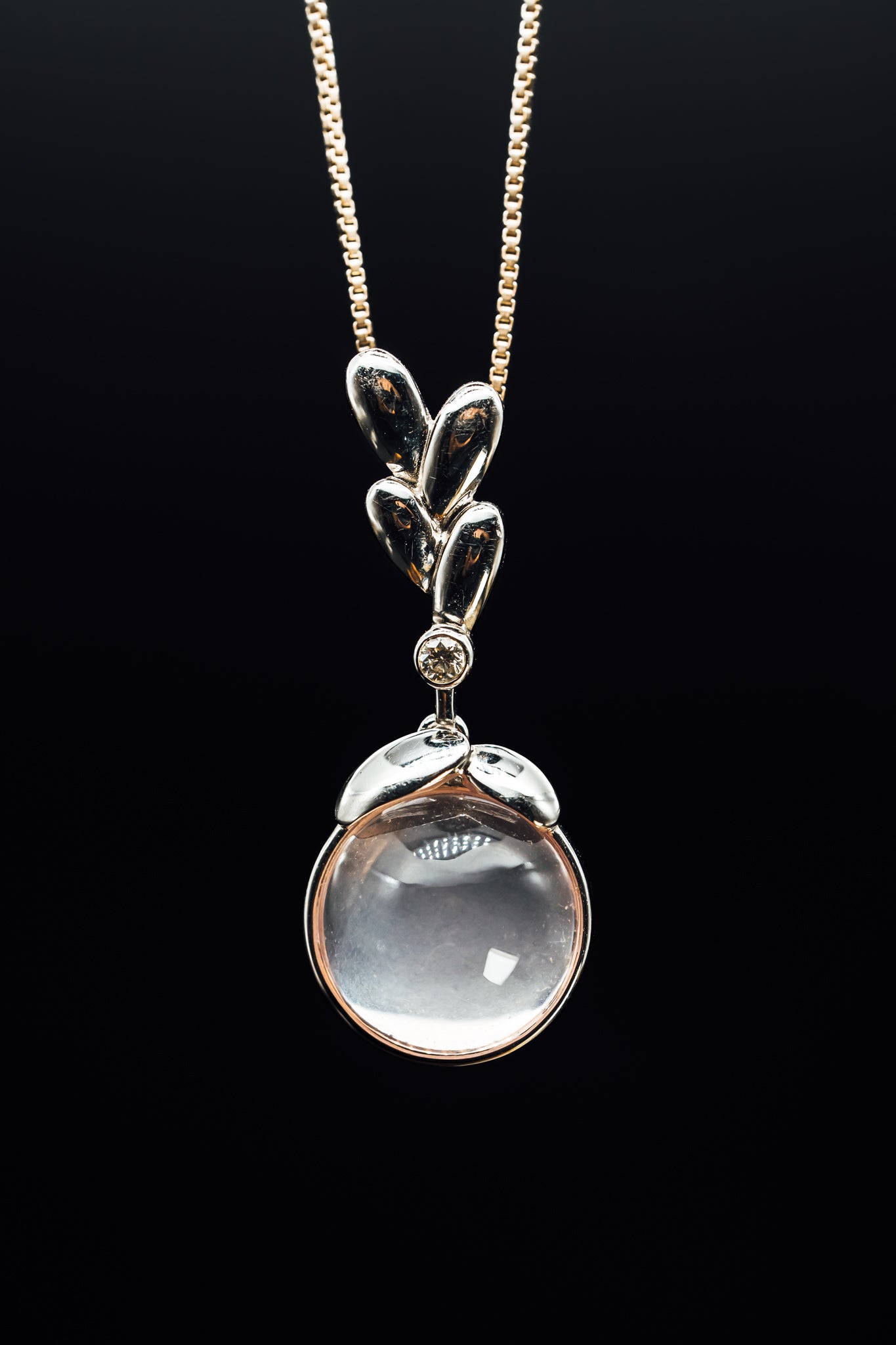 14k White Gold Moonstone and Diamond Pendant