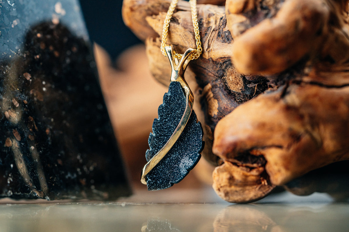 14k Yellow Gold Drusy Pendant