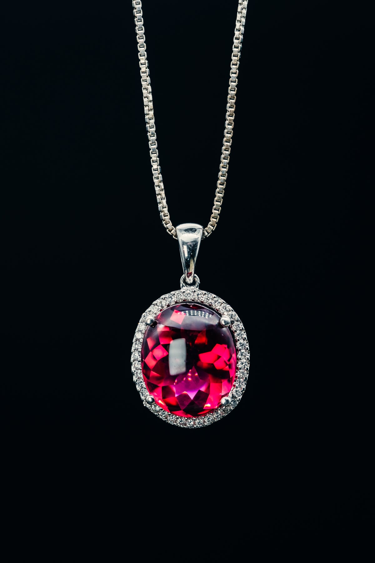 14k White Gold Pink Tourmaline and Diamond Pendant
