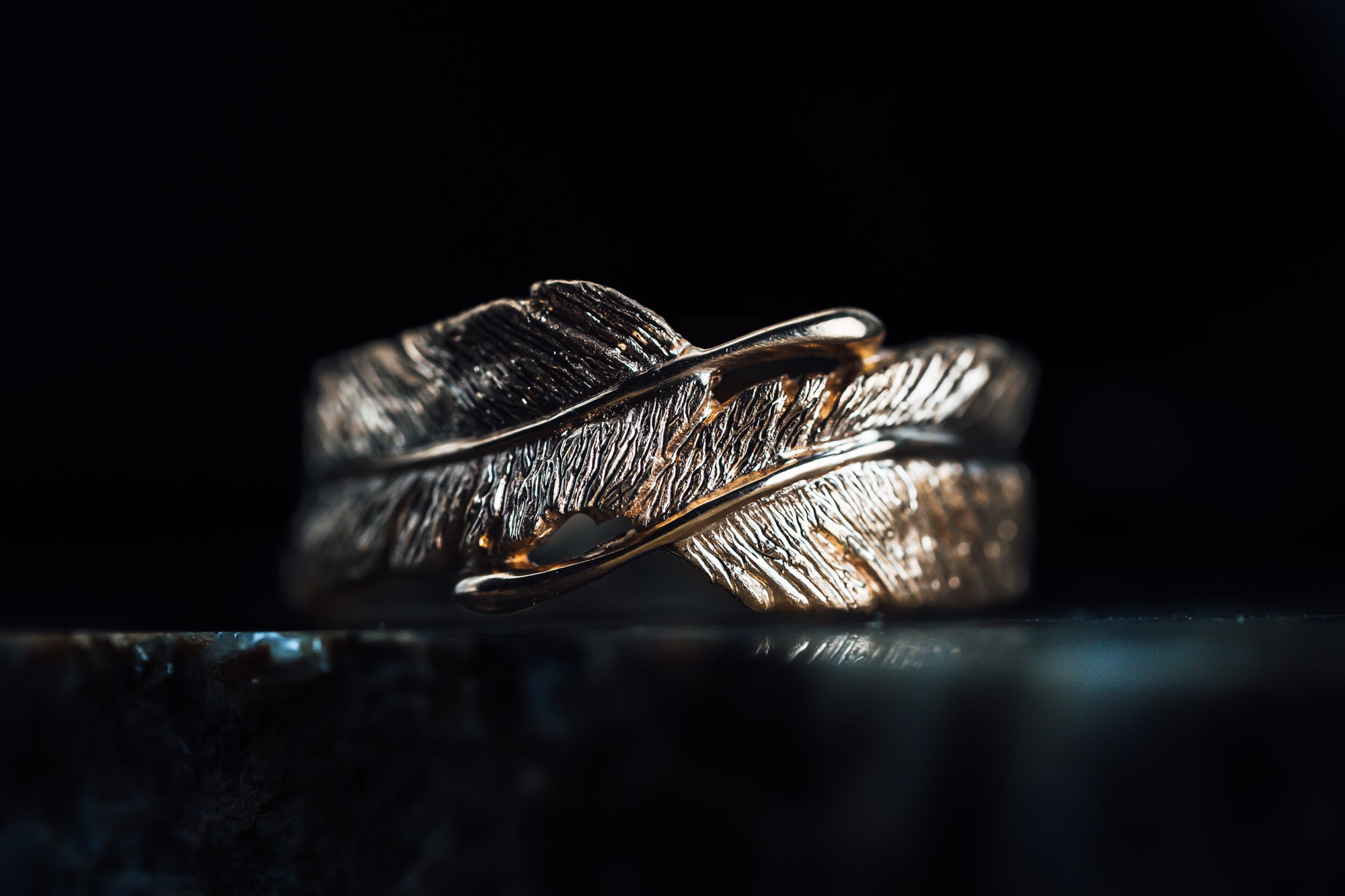 18k Yellow Gold Custom Feather Ring