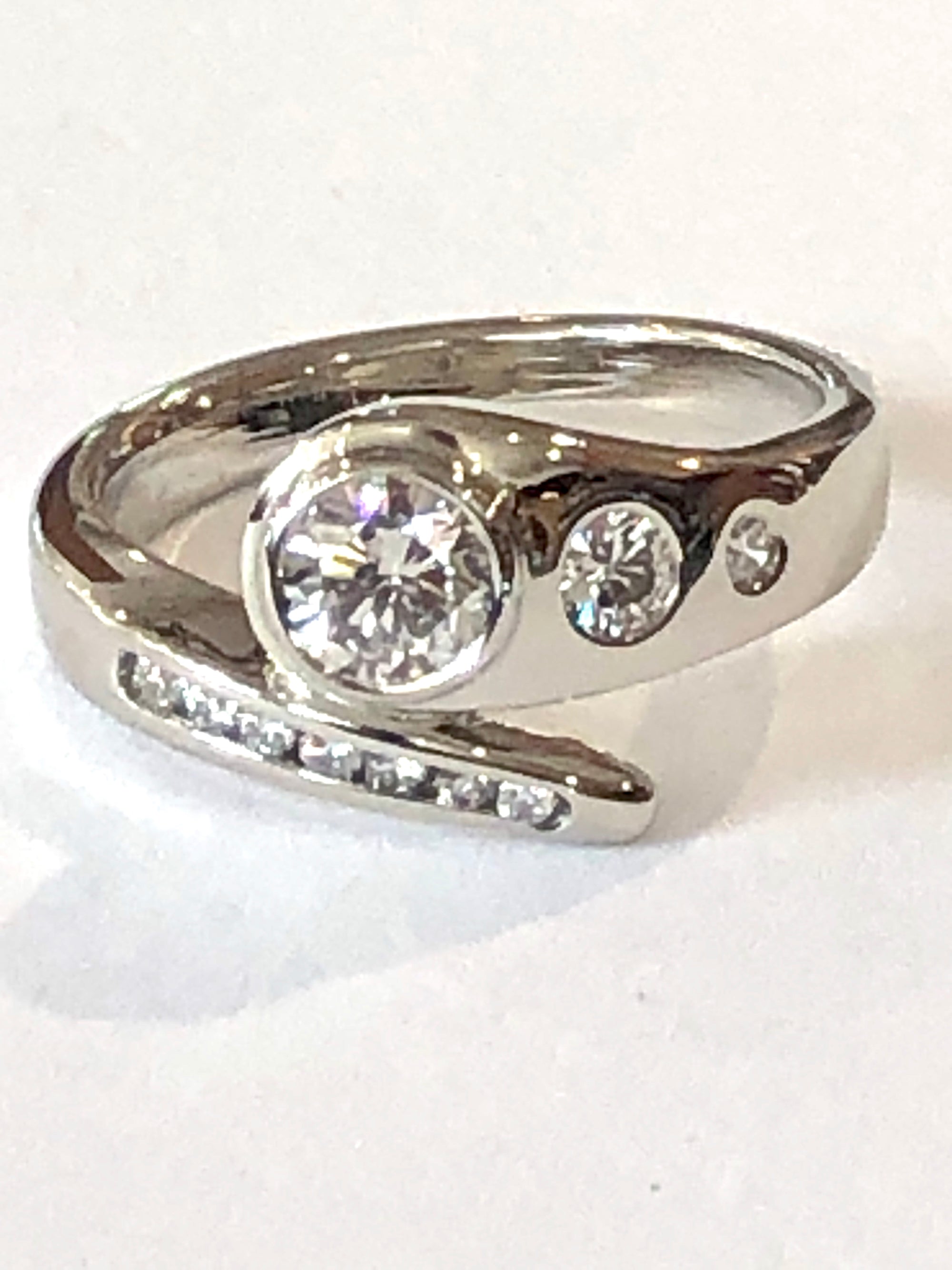 14k White Gold Diamond Bypass Ring