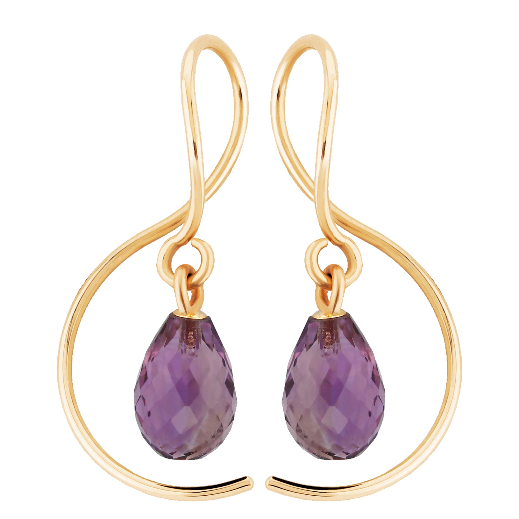 14k Yellow Gold Amethyst Briolette Drop Earrings