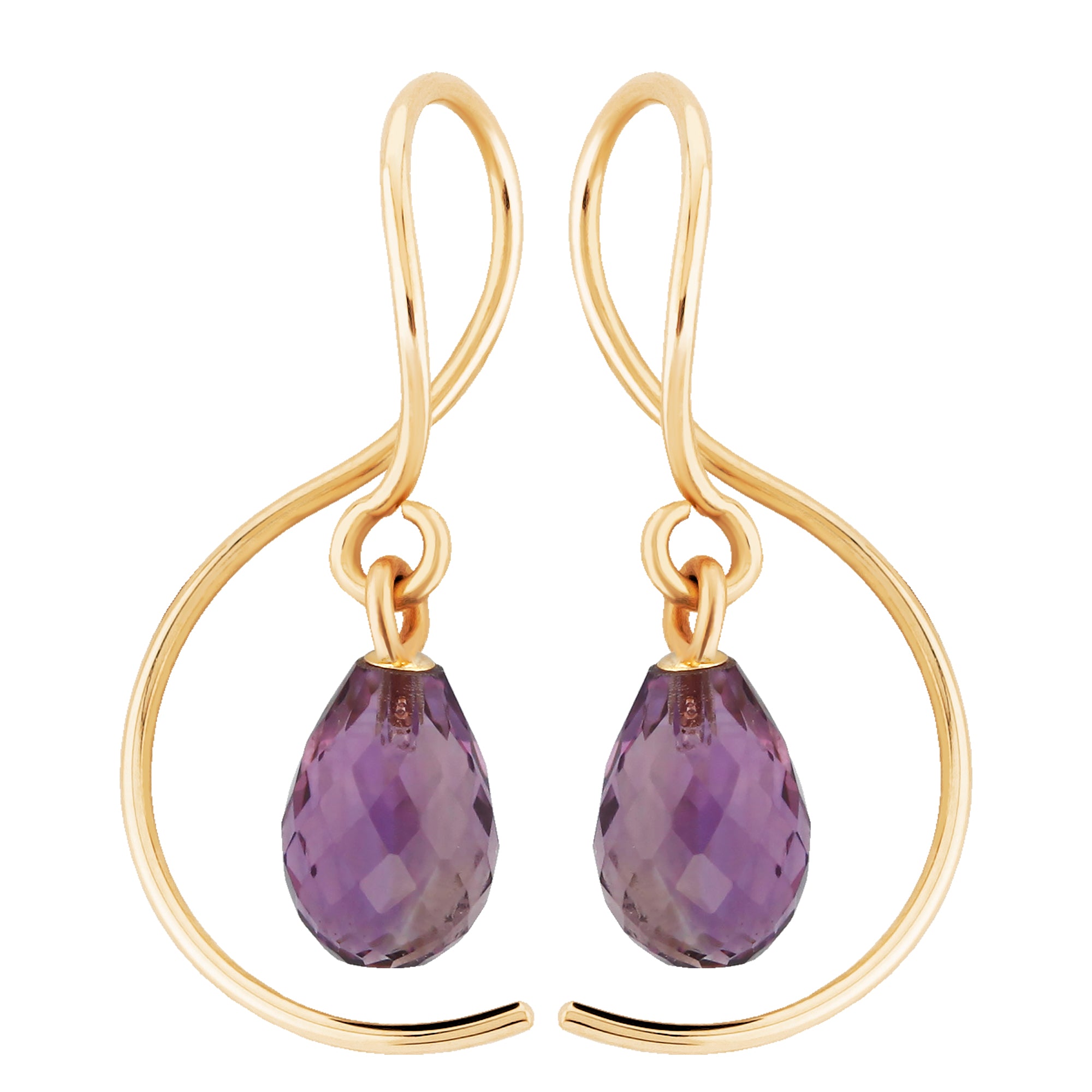 14k Yellow Gold Amethyst Briolette Drop Earrings