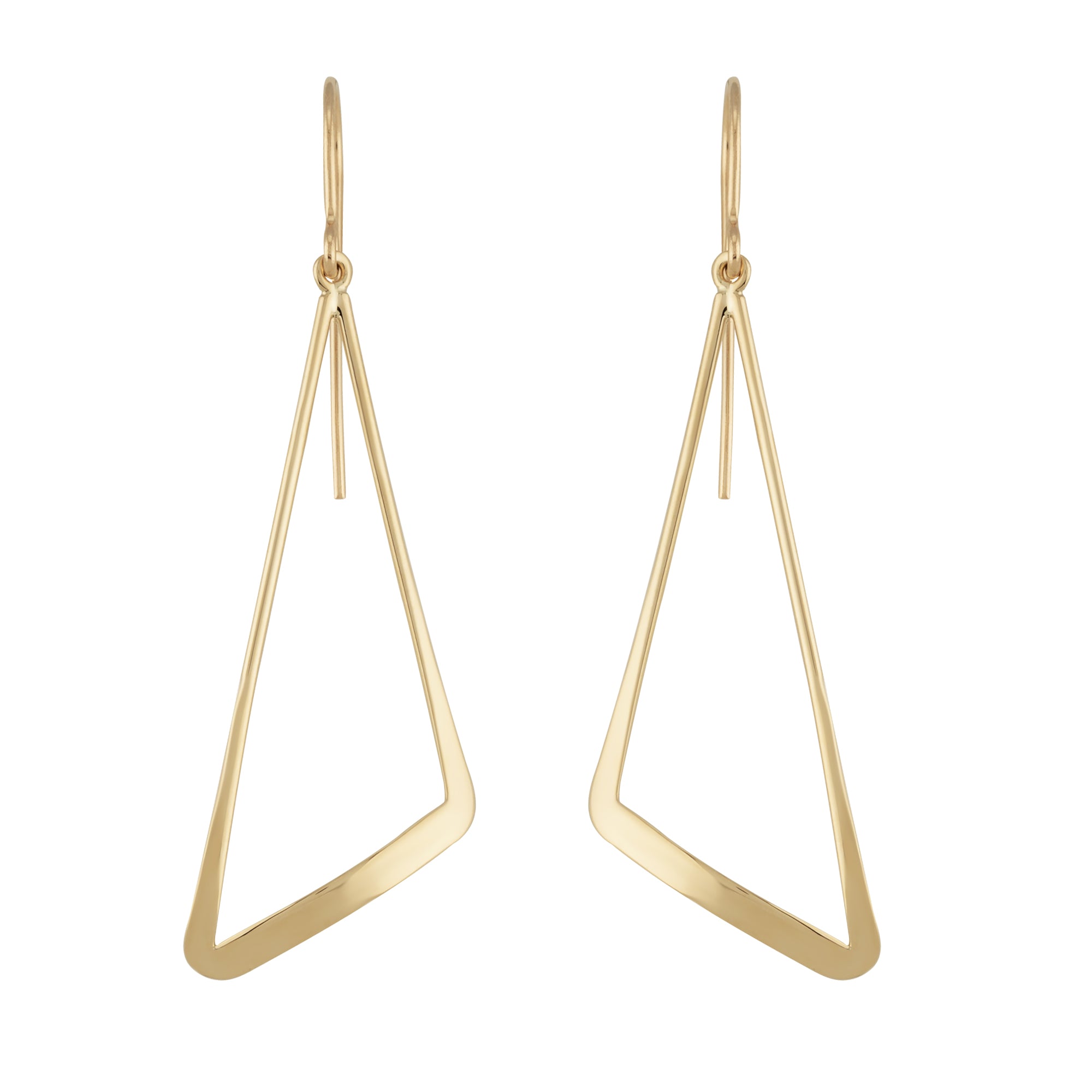 14k Yellow Gold Flat Triangle Drop Earrings