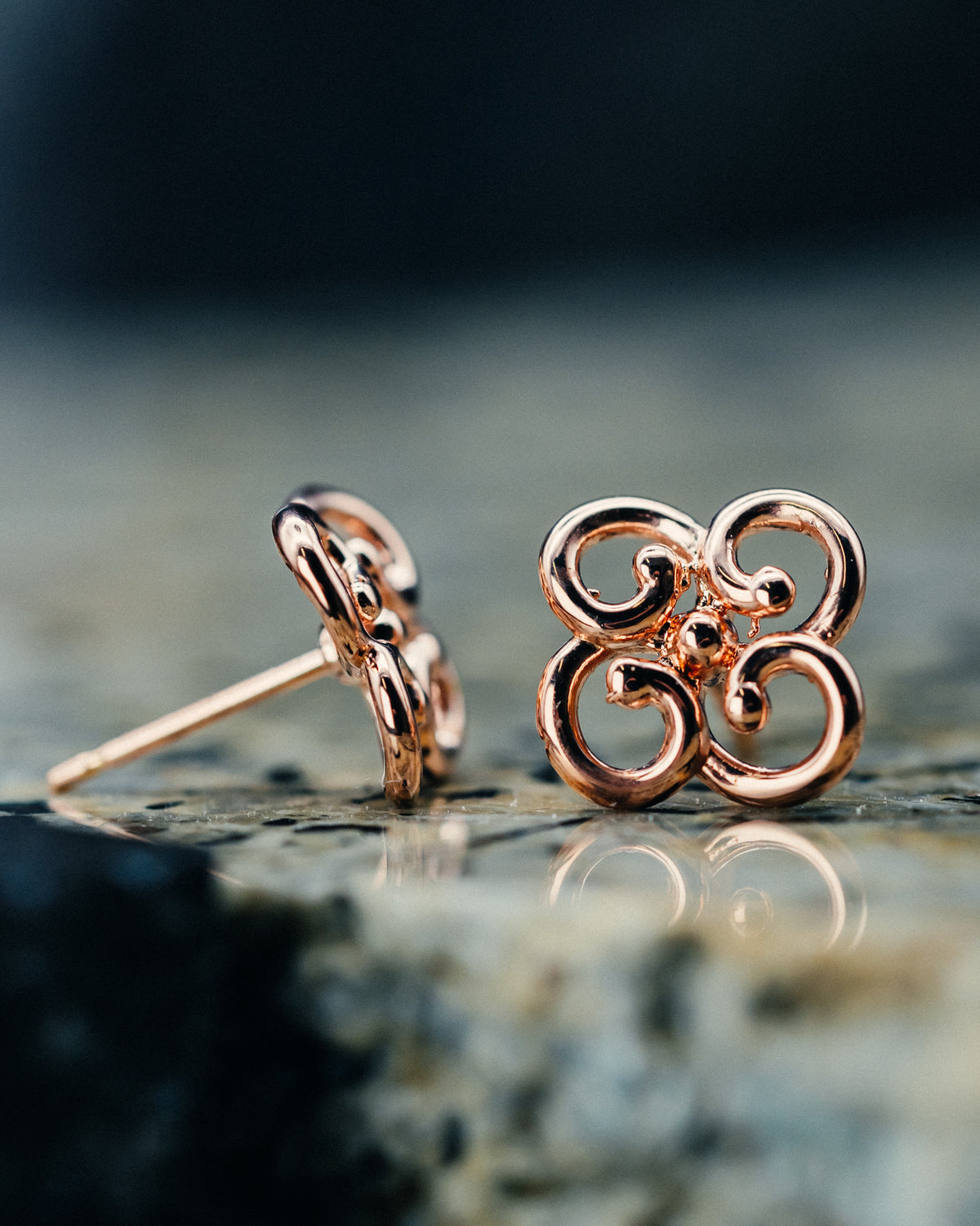 14k Rose Gold Twist Clover Post Earrings