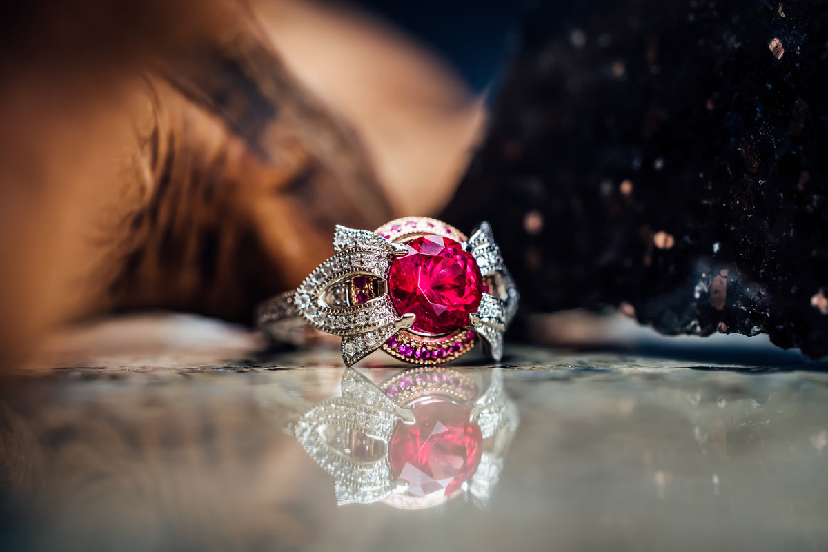 14k White and Rose Gold Pink Tourmaline and Diamond Ring